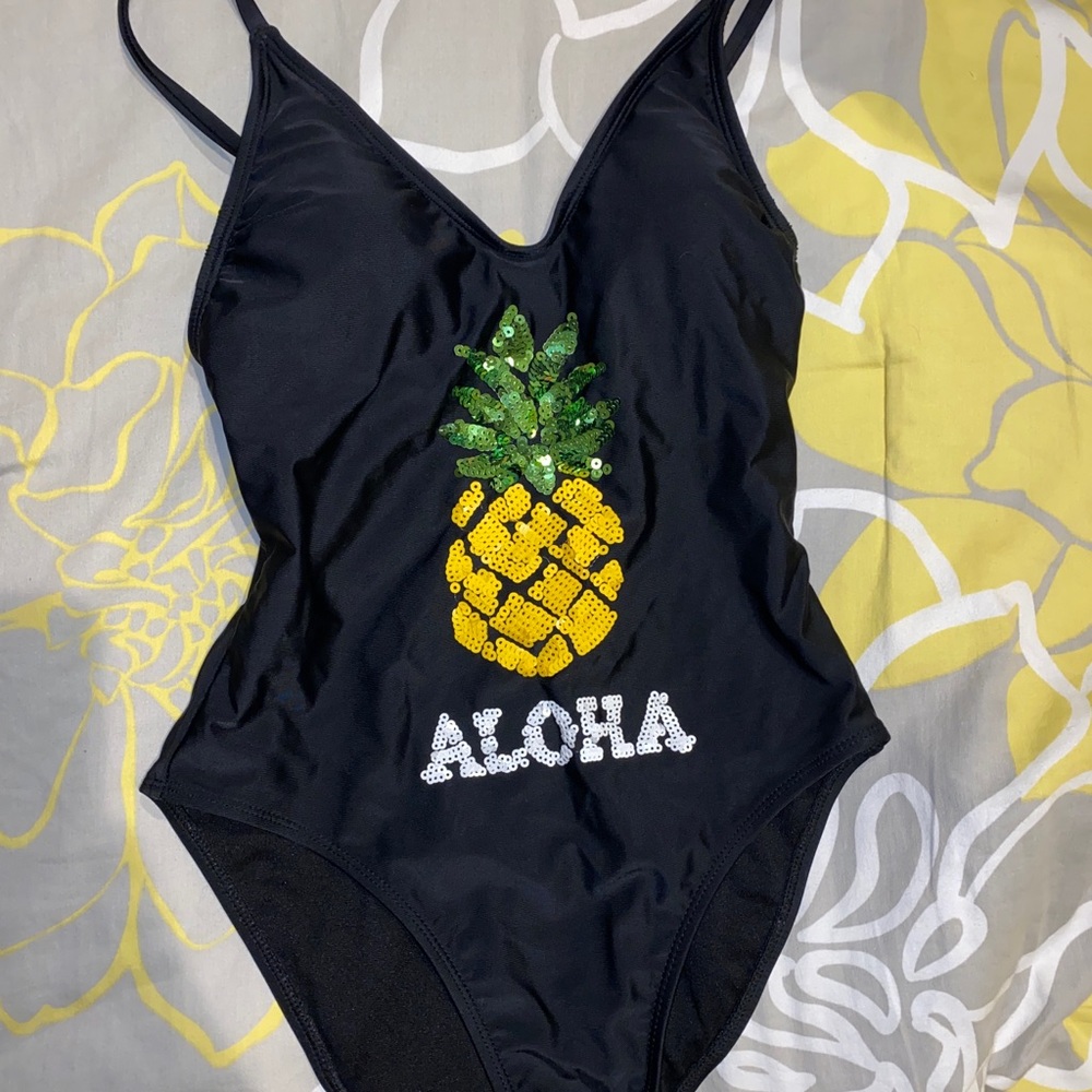 one piece with sequined pineapple. size small